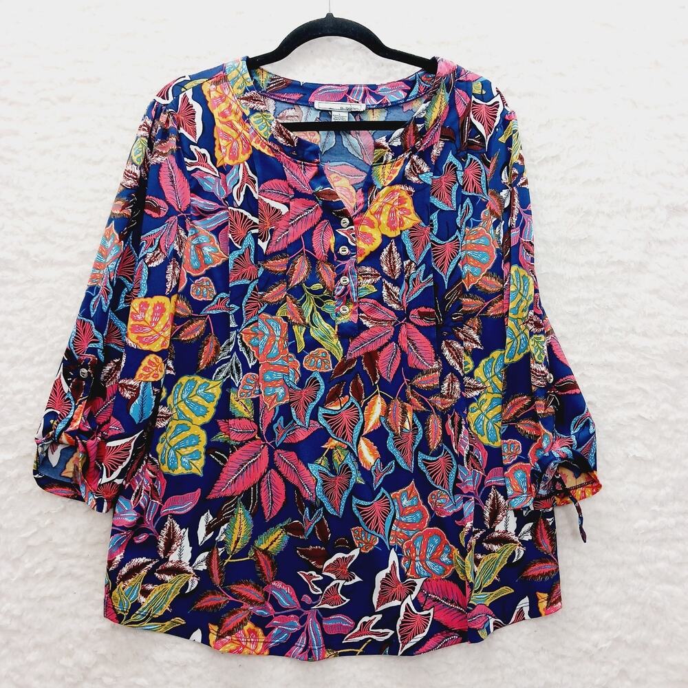 Blouse Tunic Tropical Leaf Grandmacore Whimsycore Resort Boho Cruise Resort Sz L